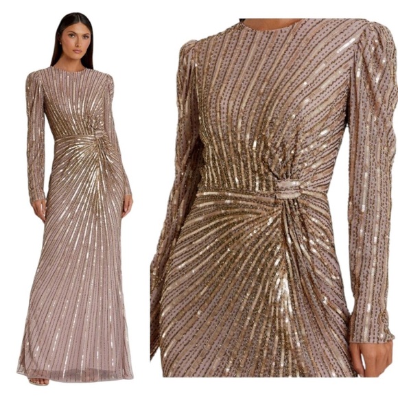 MAC DUGGAL BEADED PROM DRESS OR EVENING GOWN SIZE 16 - LONG SLEEVE DRESS - Picture 1 of 5